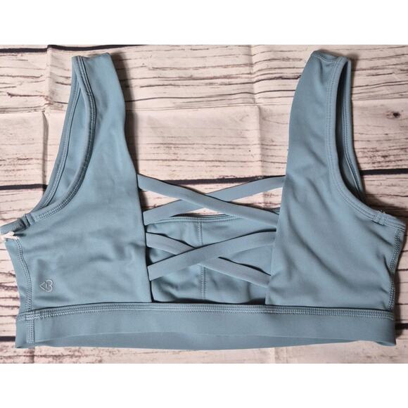 Blogilates Sports Bra Size M Cameo Blue Crisscross Pullover Athleisure Stretchy - Picture 4 of 6